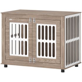 39 Dog Crate Furniture With 2 Doors, Adjustable Non-slip Foot Mats, For Large Dogs, Walnut Brown