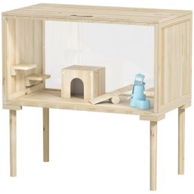 Wooden Hamster Cage With Legs, Gerbil Cage For Syrian, Dwarf, Mouse, 28 X 16 X 29.5, Nature Wood (Option: Nature Wood)