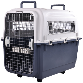 Plastic Dog Kennel, Pet Transport, Rolling Plastic Airline Approved Wire Door Travelling Dog Crate, Small-Medium-Large (size: large)