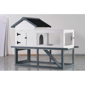 53-inch Double-tier Wooden Outdoor Indoor Waterproof Chicken Coop And Rabbit Hutch Complete With A Roof, Stairs And A Removable Cleaning Tray  Su (Color: White)
